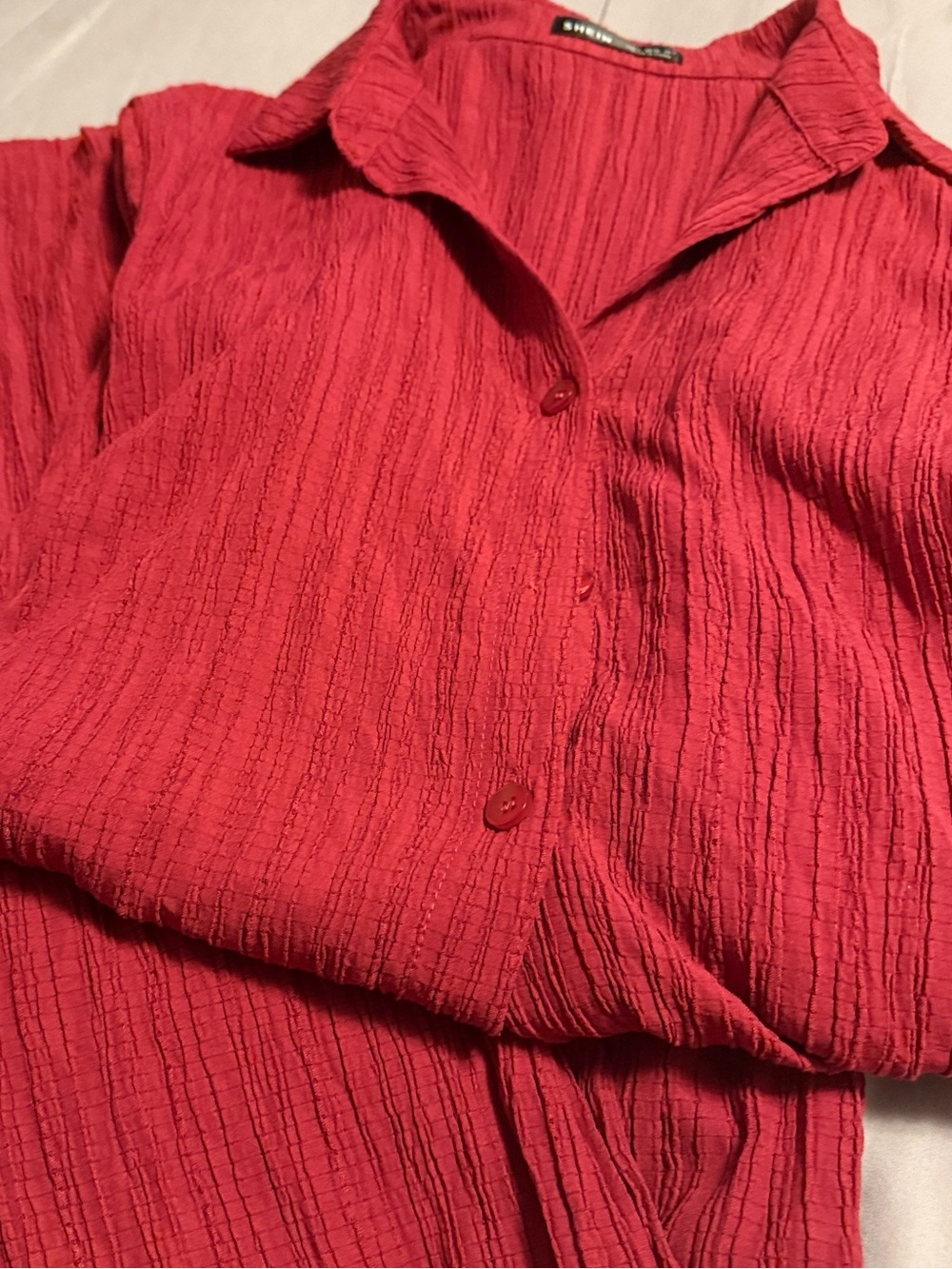 SHEIN Red Crinkle Button-Down Shirt